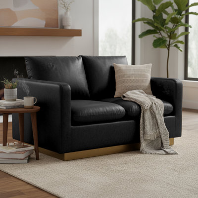 Berengarius Leather Loveseat with Gold Stainless Steel Base