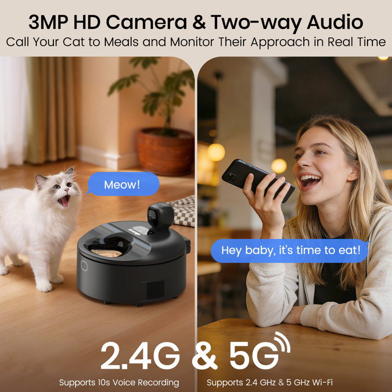 Mangeoire pour chat intelligente avec caméra 3MP et contrôle des applications, Noir