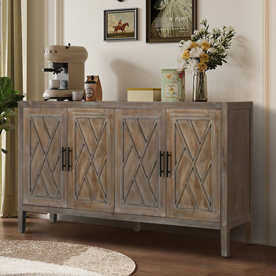 Armoire de chambre antique brune avec 4 portes et tablette réglable pour table d'appoint de salon