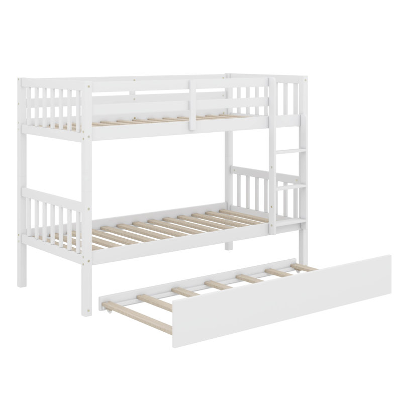 Lit superposé en bois d'hévéa avec lit gigogne escamotable, transformable en deux lits séparés, Blanc
