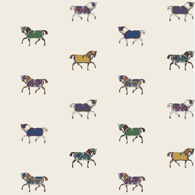 SAMPLE-Joules Regal Horse Print Cream/Multi Animal 10m x 52cm Matte Wallpaper Roll