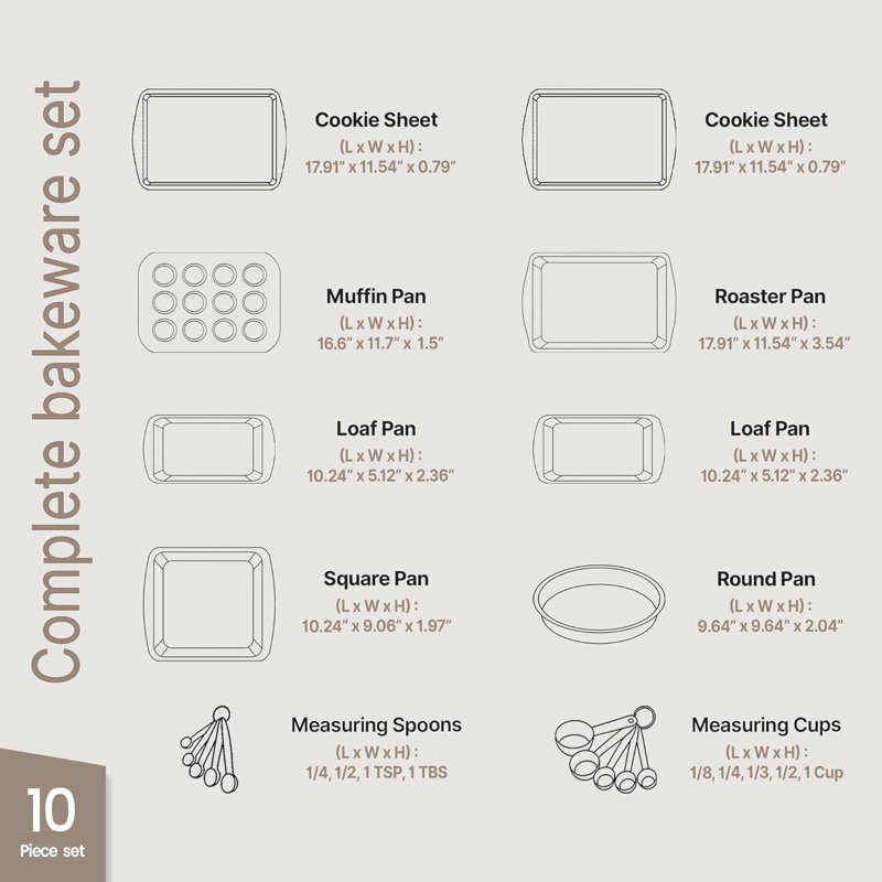 Ensemble de plats de cuisson 10 pièces Blue Marble - Poêles antiadhésives en acier au carbone, empilables, lavables au lave-vaisselle, résistantes aux taches, allant au four jusqu'à 450 ° F
