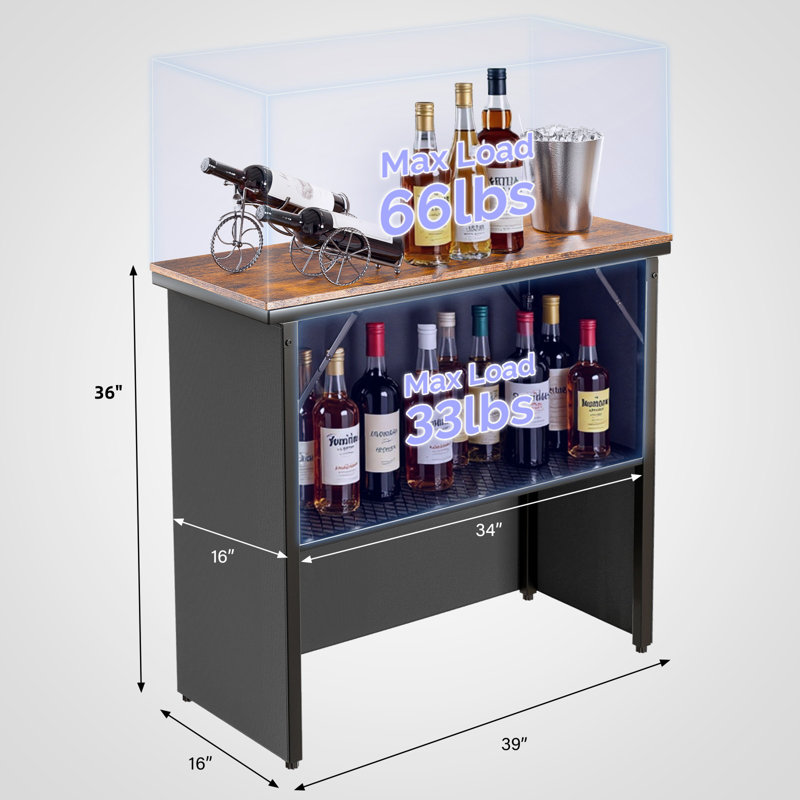 39''W Wood Grain Folding Bar Table With Storage Bag, Natural