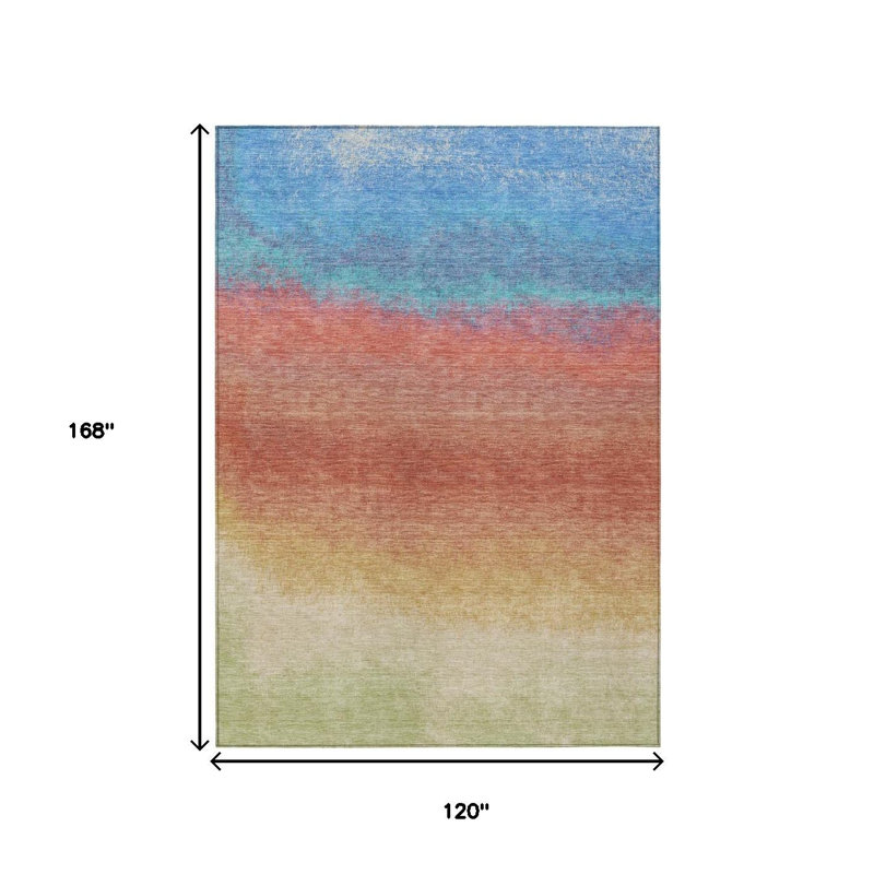 Tapis extérieur lavable intérieur corail et bleu 10 pi x 14 pi