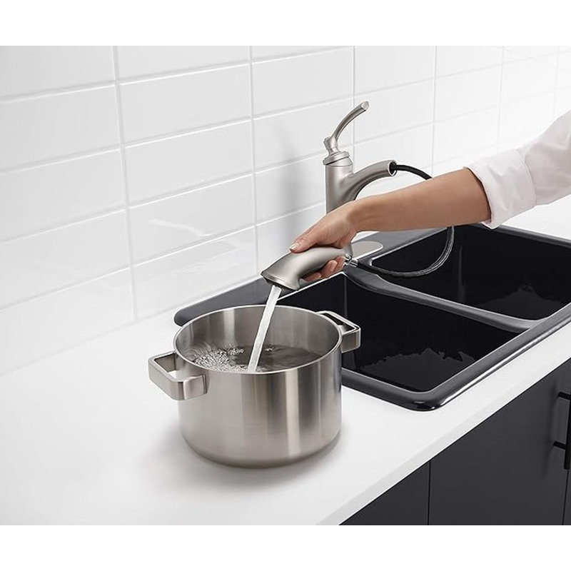 Robinet d'évier de cuisine Kohiston K-R16399-SD-VS Elliston, acier inoxydable vibrant