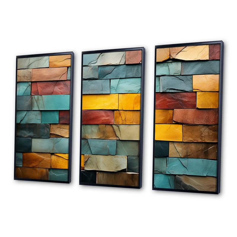 Boho Earth Element Stones Mosaic II - Boho mosaïque murale, art mural, Cadre flottant noir, H 40 po x l 61 po x P 1 po