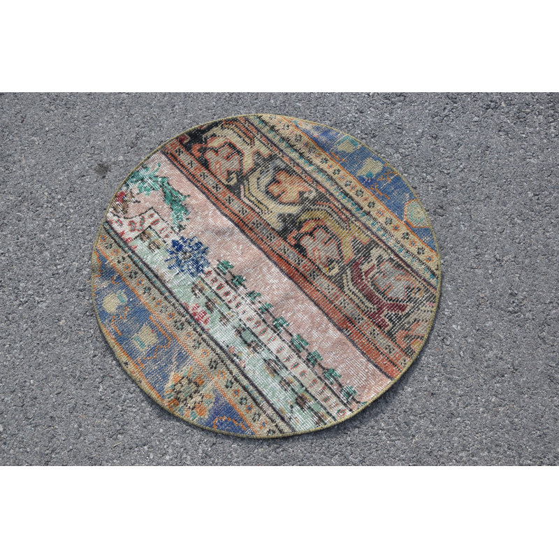 Authentic Vintage Turkish Oushak Wool Circle Rug: Beautiful Antique Oriental Organic Design
