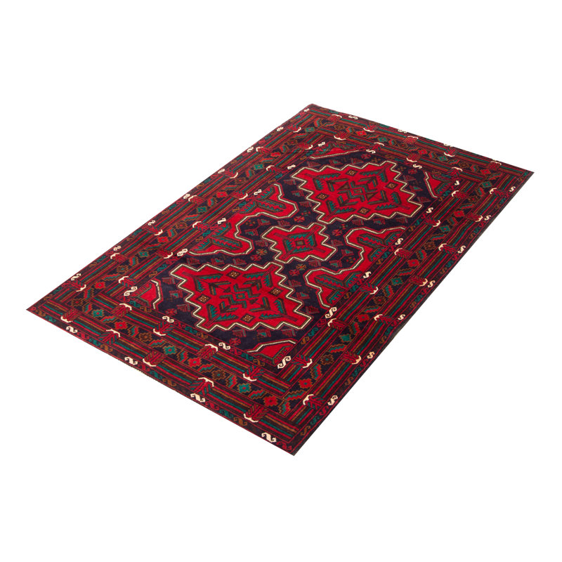Tapis unique en laine noué à la main bleu marine foncé de 4 pi 1 po x 6 pi 10 po Teimani