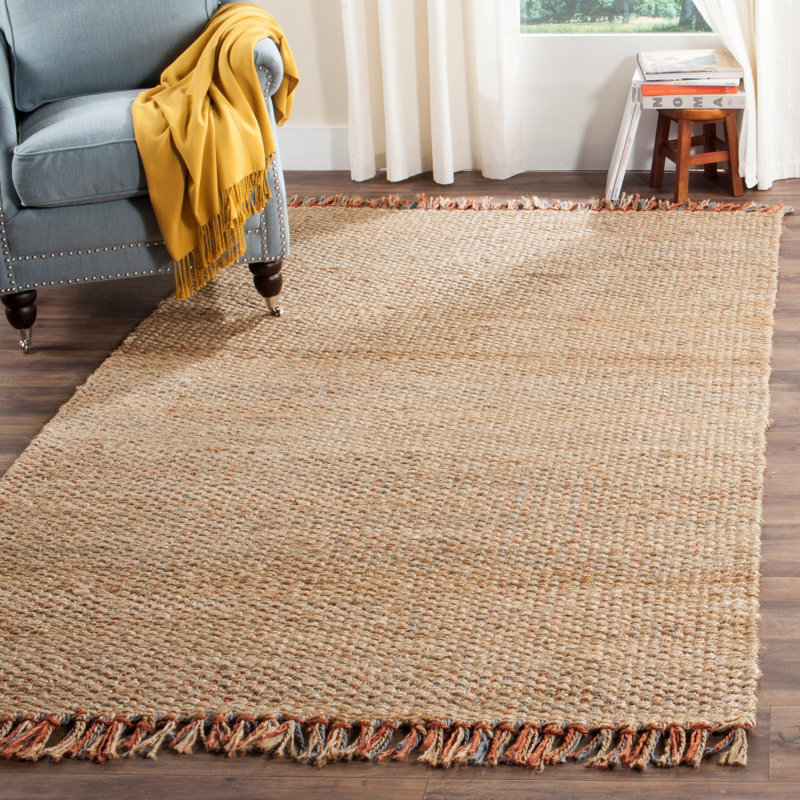 Tapis de couleur unie en jute naturel tissé à la main Debroh, Rectangle 4pi x 6 pi