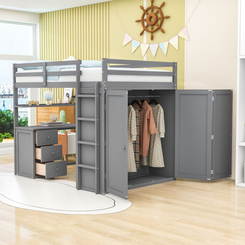 Lit pour enfant Kalil, gris, Lit double