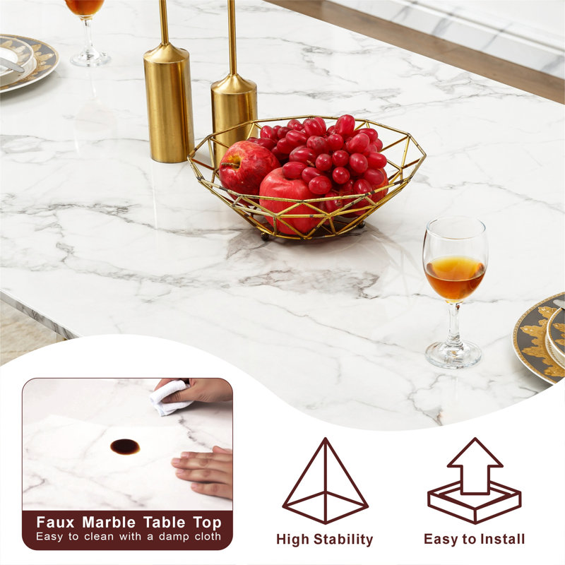 Marble Dining Table For 6 People (Table Only), Silver, White