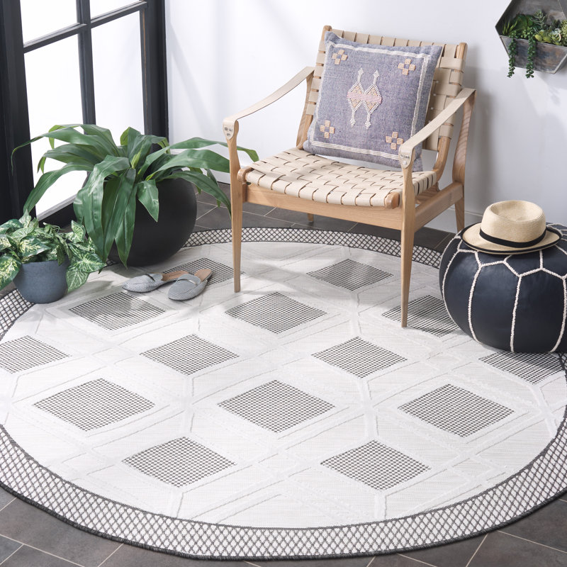 Tapis d'intérieur / extérieur à motif géométrique Kenenth Performance, Rond 6 pi 5 po