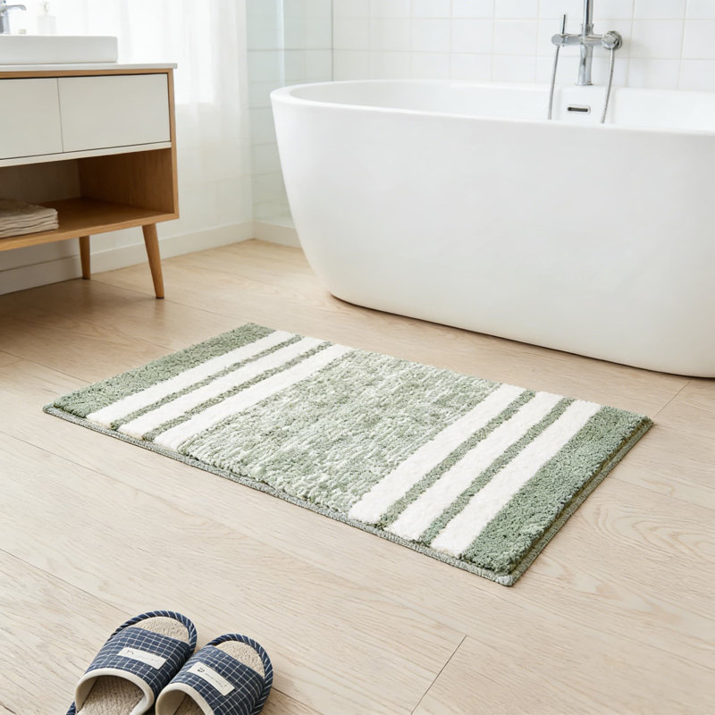 Non-Slip Bath Mat With Plush Microfiber, Absorbent And Washable Bathroom Rug For Safety And Comfort, Green