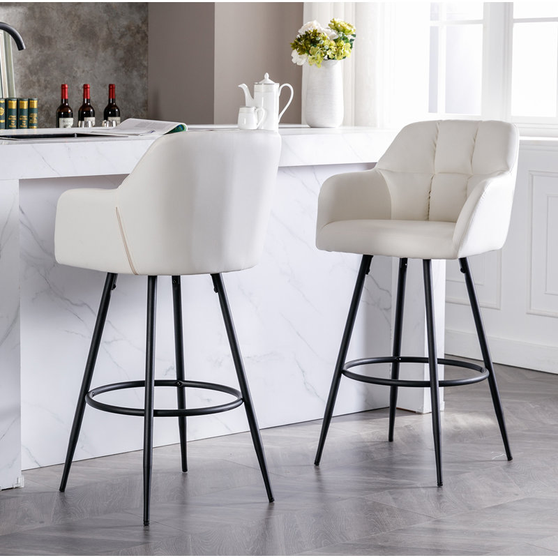 Irelyn PU Upholstered 30'' Bar Stool, Beige PU