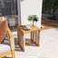 Ensemble de canapé de patio 3 pièces en bois d'acacia d'aspect teck avec coussins beiges, ensemble de conversation en corde tissée à la main avec table d'appoint et table basse pour le jardin, la cour arrière, la piscine