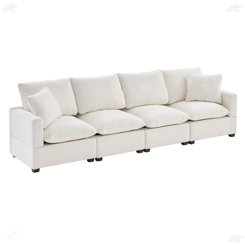 Ensemble de canapé modulaire 4 places avec 2 coussins Modern, Blanc