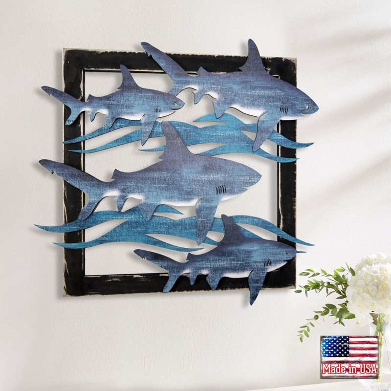 Décoration murale monogramme en bois 3 lettres great white requins, H 29 po x l 27 po