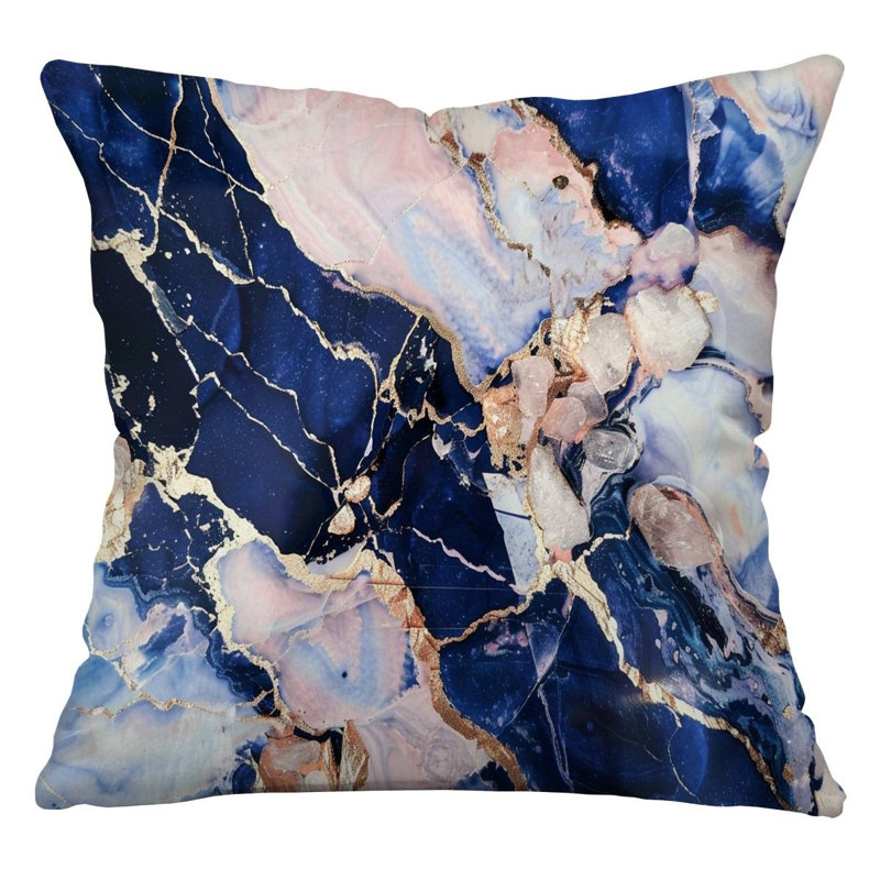 Marble Abstract Cool   Reversible Throw Pillow, 14"H x 14"W
