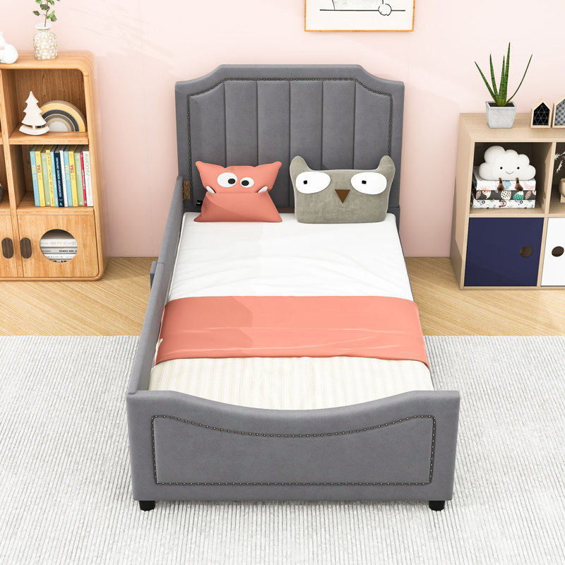 Lit plateforme tapissier Modern, Gris