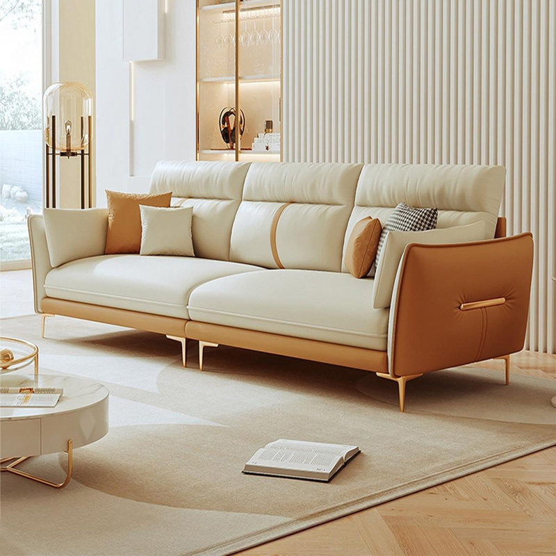 Coussin beige modulaire en similicuir