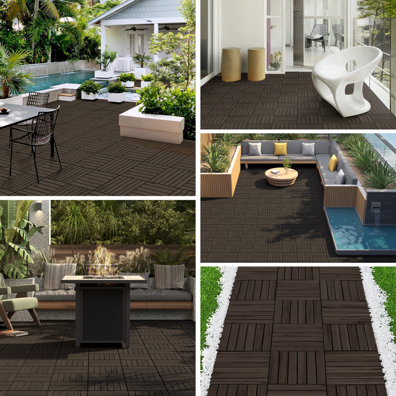 Wood Interlocking Deck Tiles for Indoor and Outdoor, Black