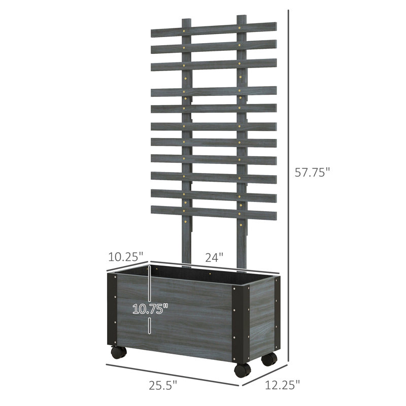 Outsunny Raised Garden Bed With Trellis, Outdoor Wooden Planter Box With Wheels, For Vine Plants Flowers Climbing And Planting