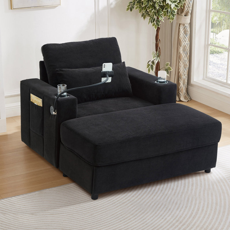 Canapé avec repose-pieds de 42,5 po Keir, Noir