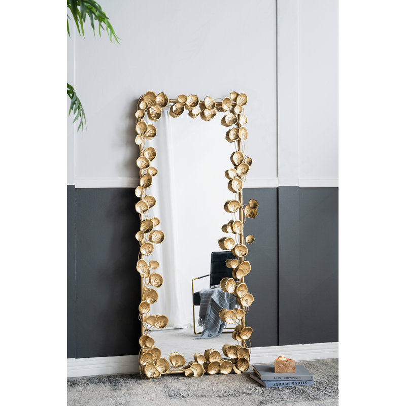 Miroir pleine grandeur de 61 po x 31 po avec accents de feuille d'or, plancher Miiror pour le salon, la chambre à coucher