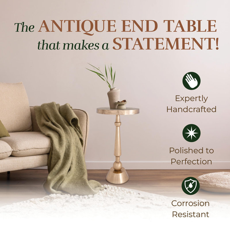 Small Round Gold Cast Aluminum Pedestal Side Table