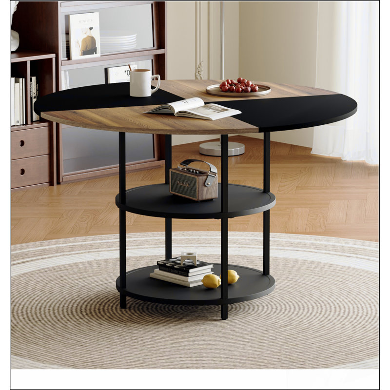 Table de salle à manger circulaire de 47,3 pouces de diamètre avec épissure moderne et rangement double couche