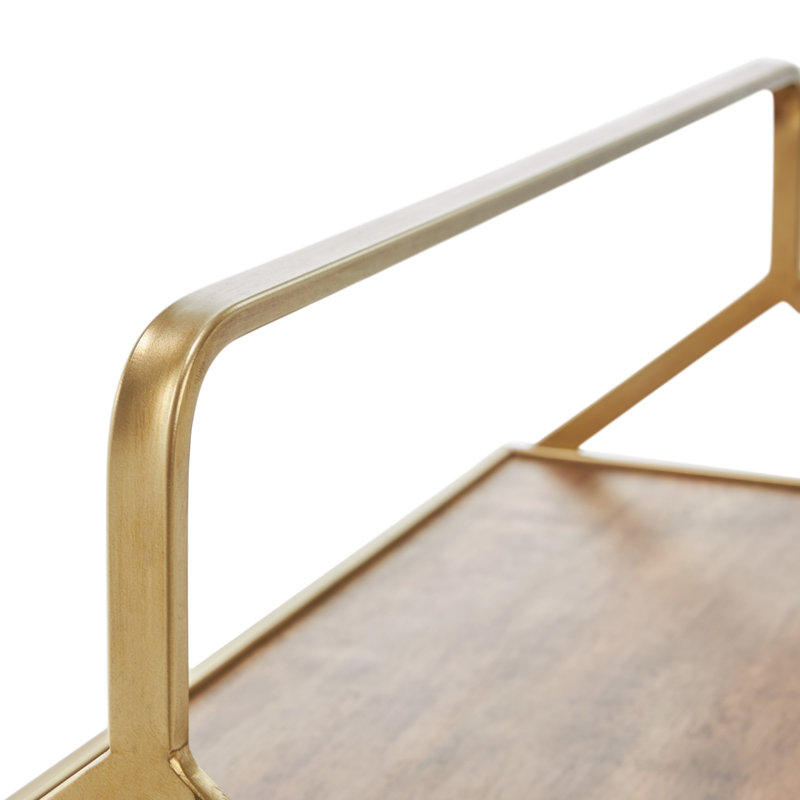 Hudson Gold and Wood Rolling Bar Cart with Storage