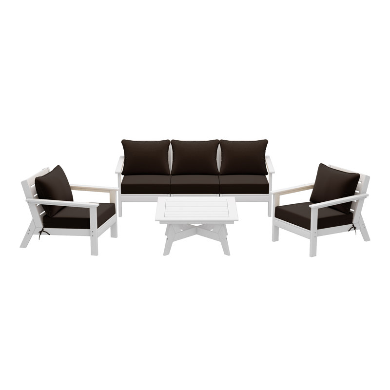6-Piece Deep Seating Set, White, Brown