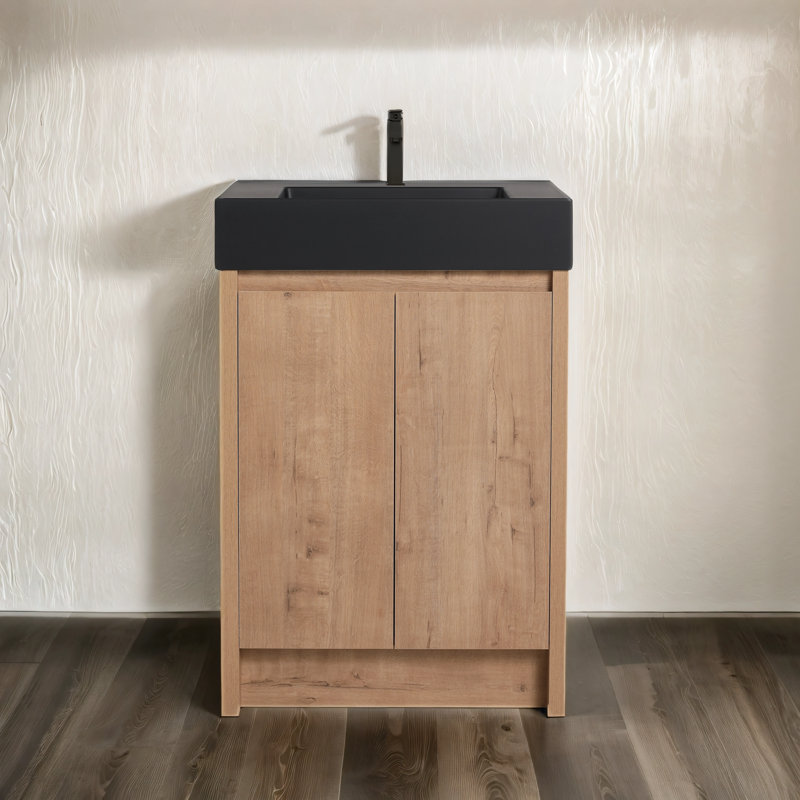 Meuble-lavabo simple avec plateau en résine Daive, Noir mat