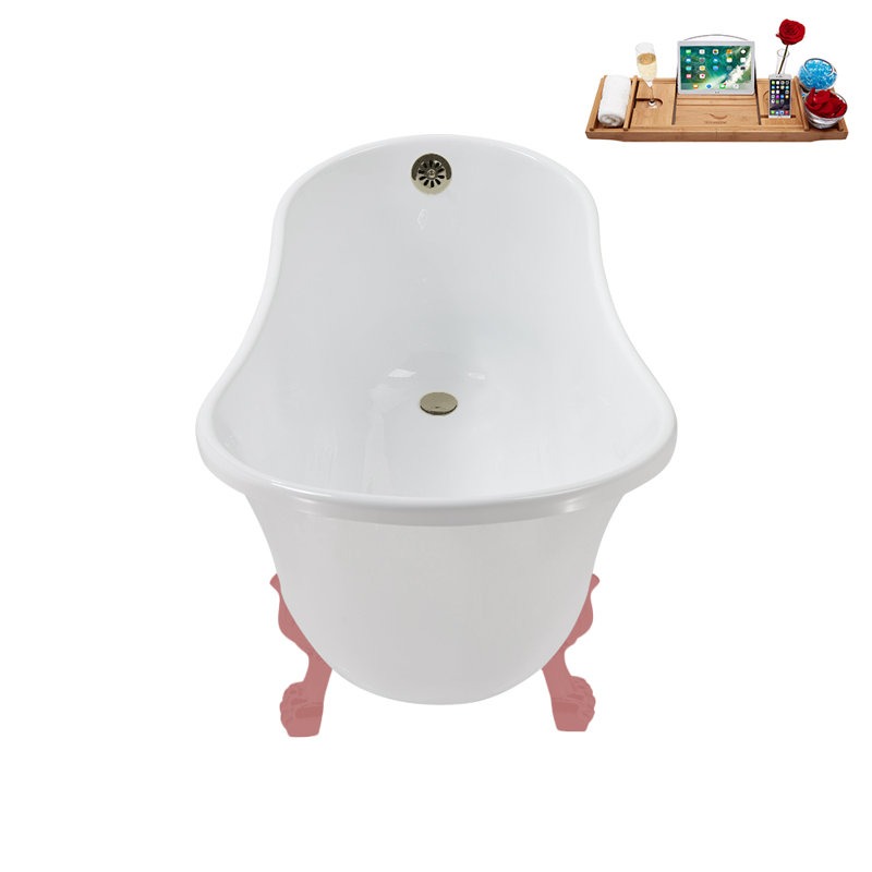 51.2'' x 25.6'' Soaking Acrylic Bathtub, Brushed Nickel, Matte Pink