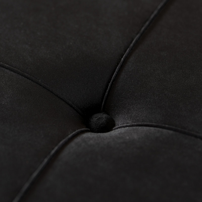Black Velvet Round Ottoman with Gold Hairpin Base