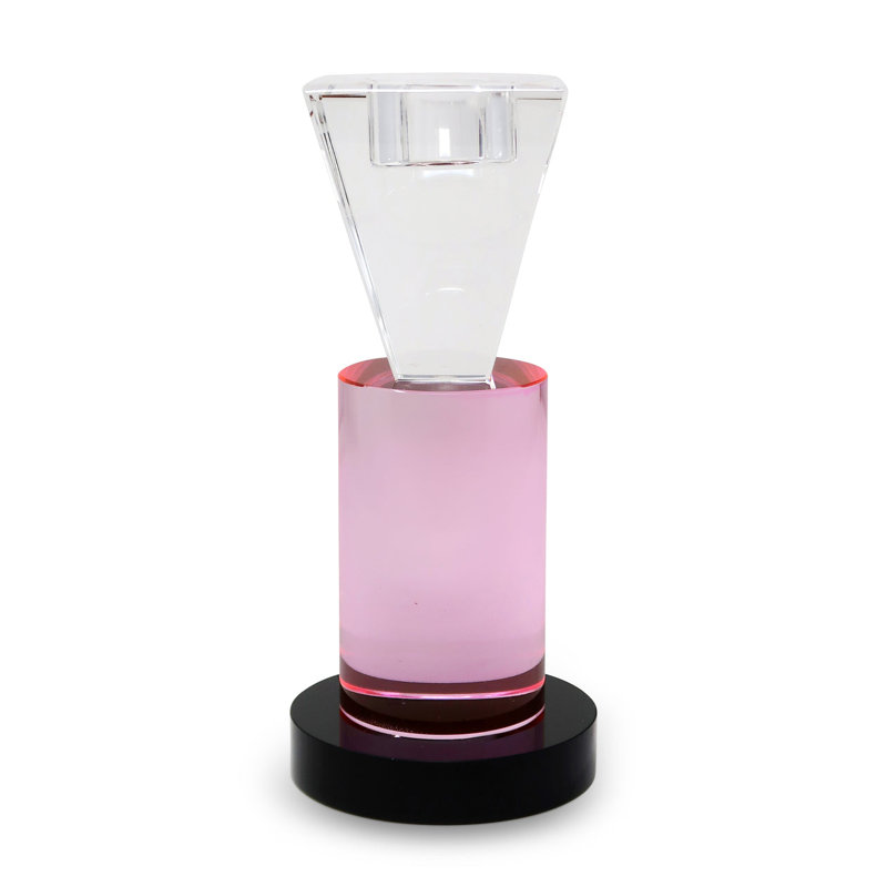 Bougeoir en cristal rose / transparent