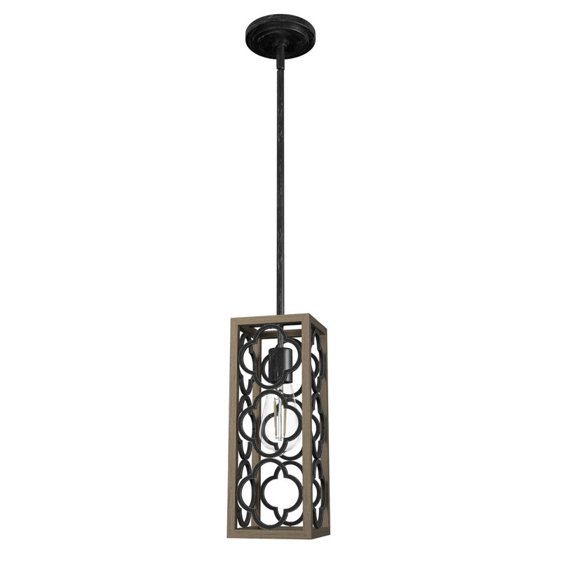 Gablecrest 1 - Light Single Rectangle Pendant, Oak/Black, Black