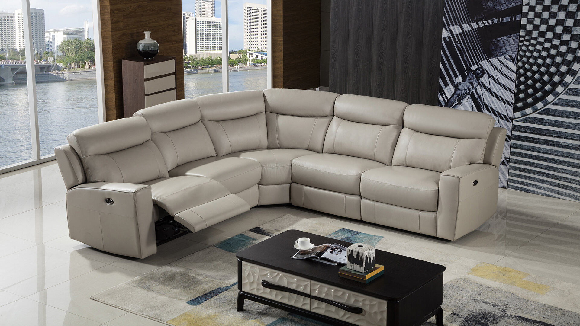 AE Design 5 Piece Leather Power Reclining Sectional Wayfair   5 Piece Leather Power Reclining Sectional 