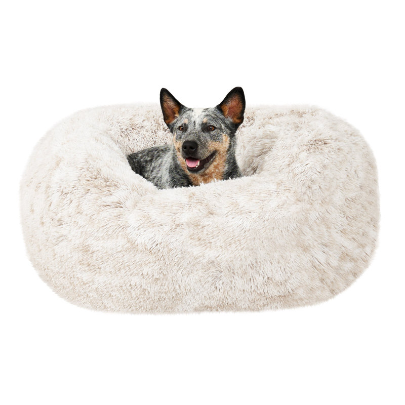 Medium Mist Gray Faux Fur Orthopedic Donut Pet Bed