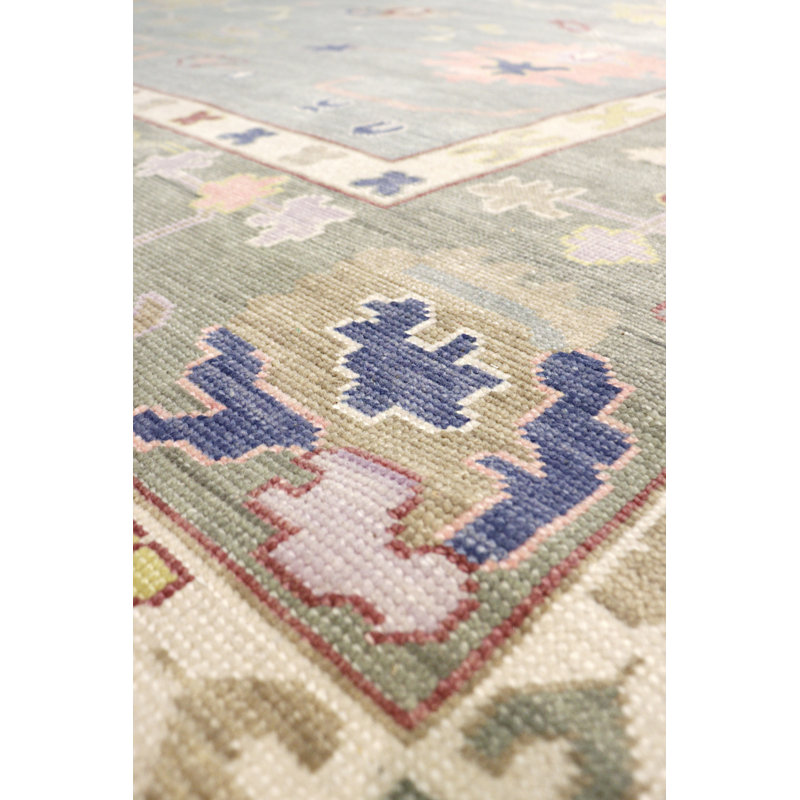 Oushak Hand Knotted Wool Floral Area Rug, Rectangle  8'11" X 12'0"