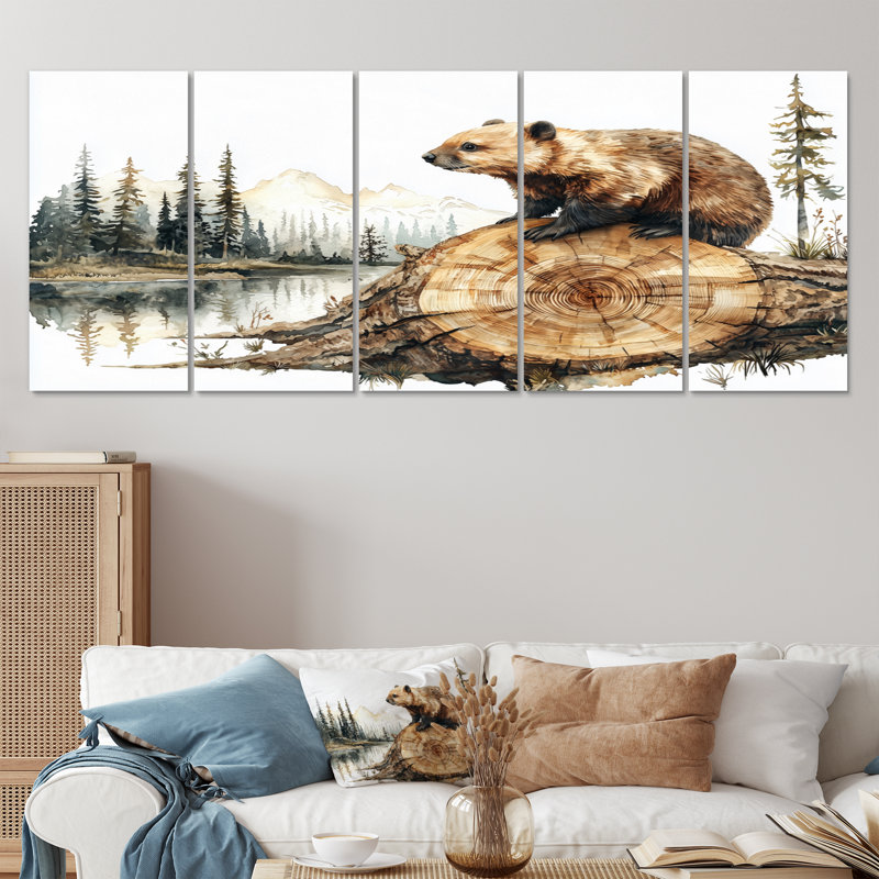 «Beaver Dam Lake In Wood Slide II», art mural Beaver, art mural moderne sur toile, H 28 po x l 60 po