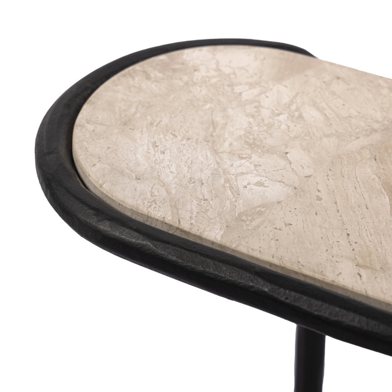 NICCOLA Marble End Table, Lunar Marble, Hammered Gunmetal