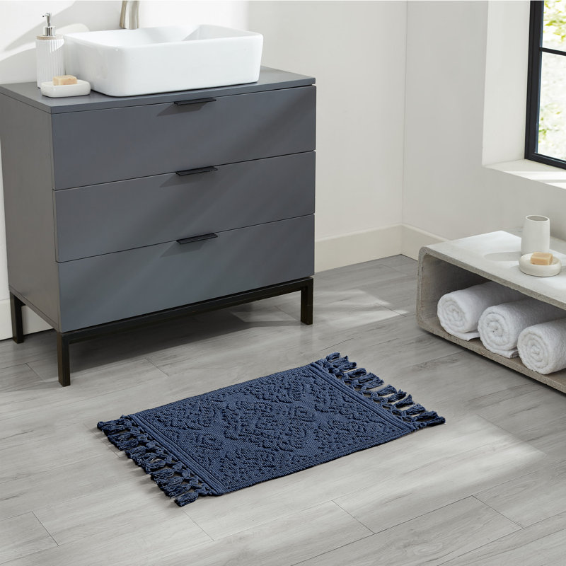 Ricardo 100% Cotton Bath Rug, Indigo, 17" W x 31" L