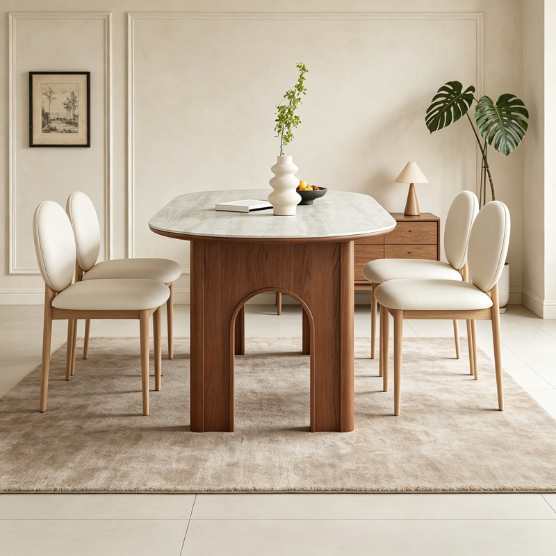 Simple Slab Rock Ash Oval Dining Table