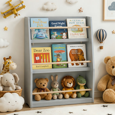 3-Tier Front-Facing Kids Book Shelf, Gray