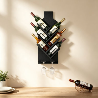 Wine Bottle & Glass Rack Black