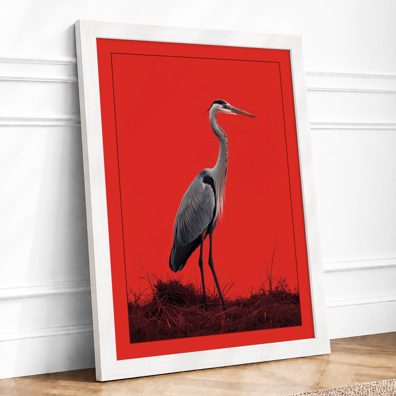 Solitary Heron Modern - Framed Print, A3 - 42.0 x 29.7 cm, White