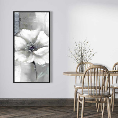 Monochrome and Silver Flowers - Floral Industrial Canvas Art