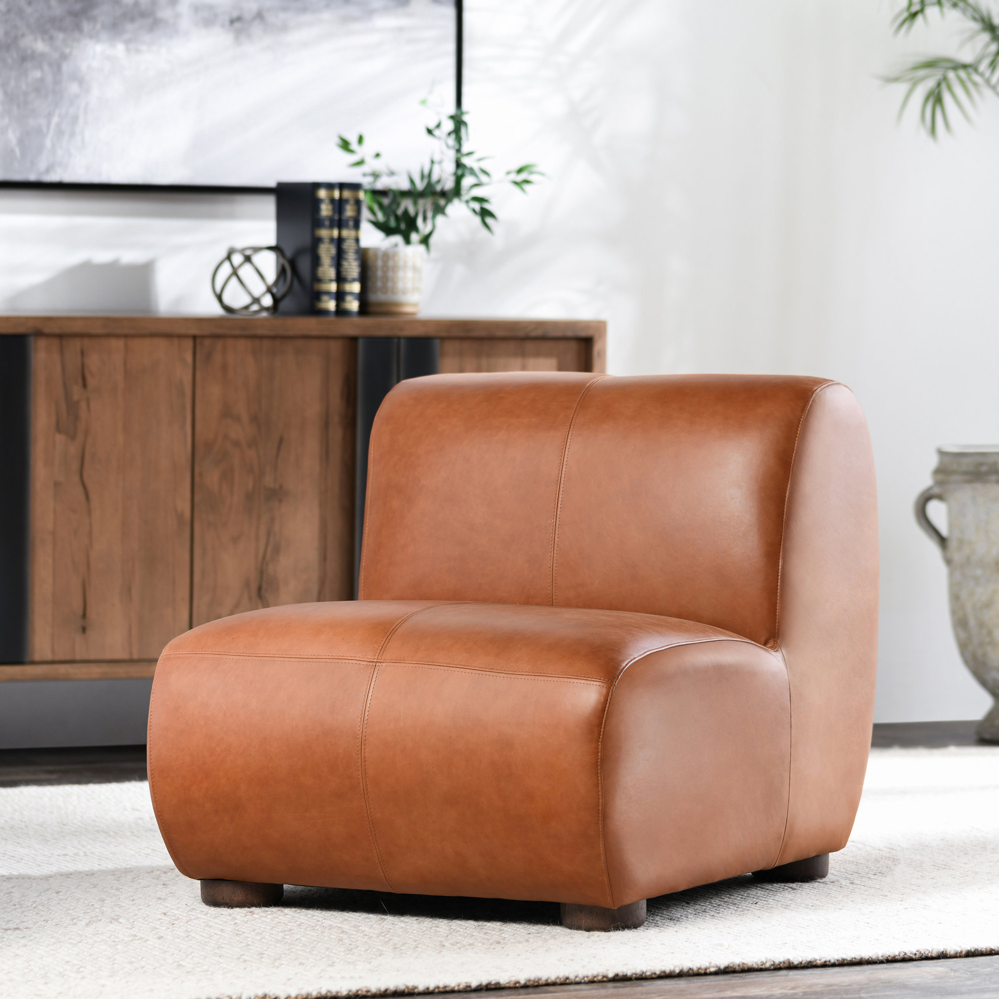 Arcadia Leather Accent Chair Autumn Brown, Orange Genuine Leather