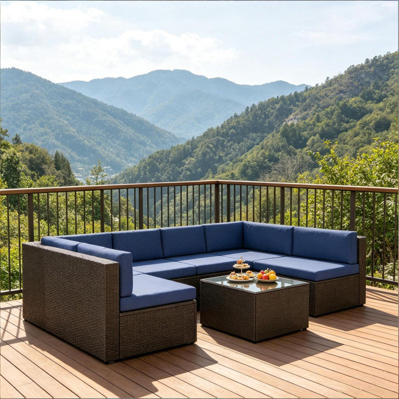 Ensemble de patio spacieux en rotin de 7 pièces modulaires en métal pour la maison